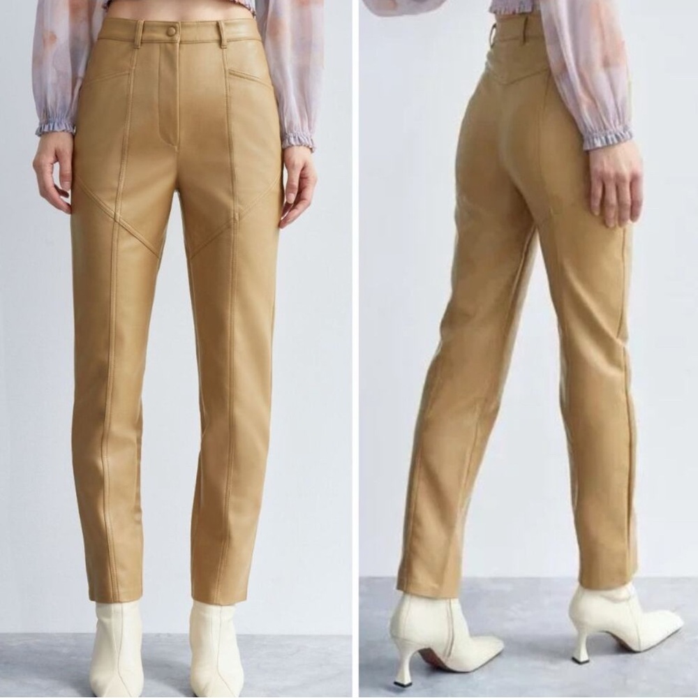Wilfred Faux Leather High Waist Rebel Pant in Sandy Beige Size 10